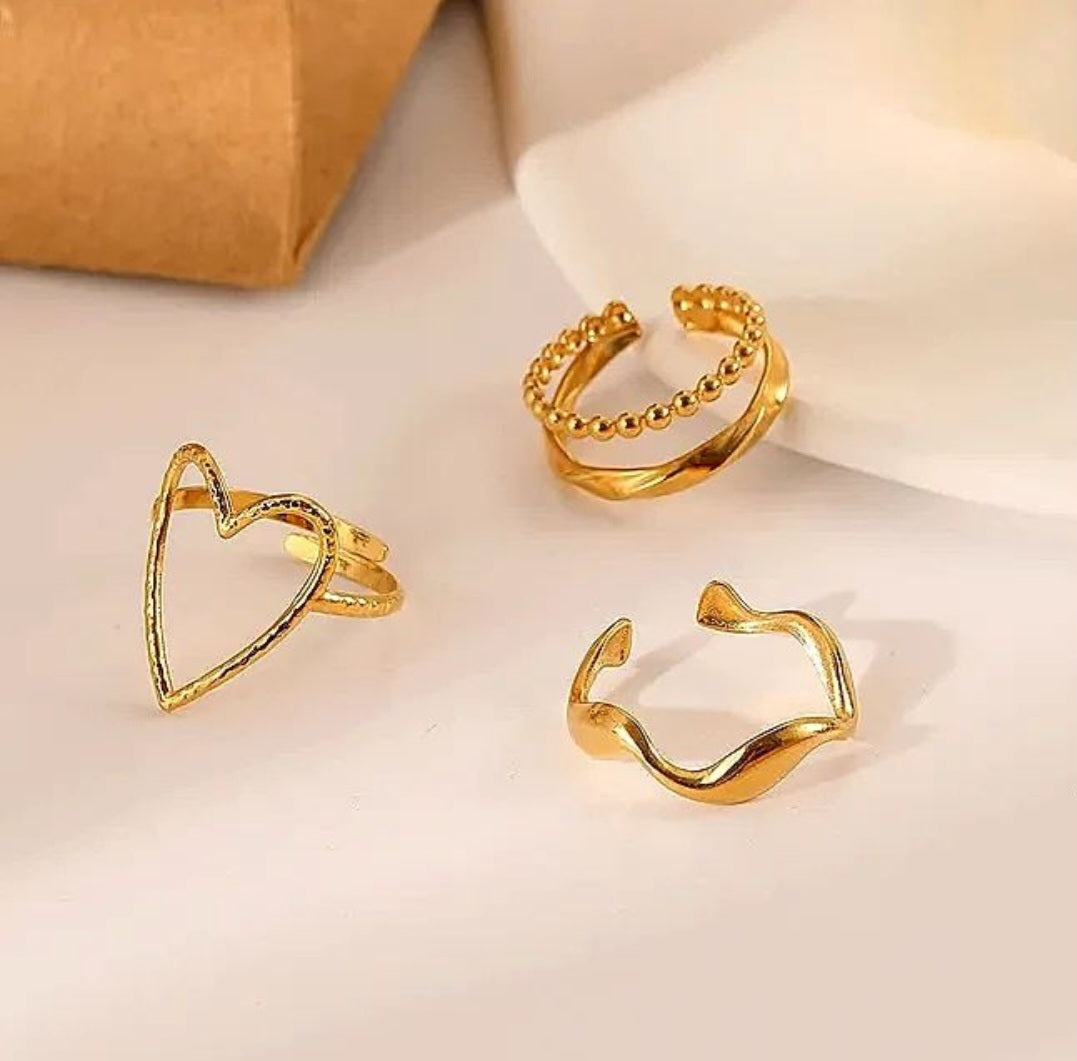 Anillos corazón, doble capa y ondas - Set